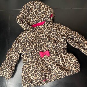 Place Pink Fleece puffer jacket Leopard print 18-24 months